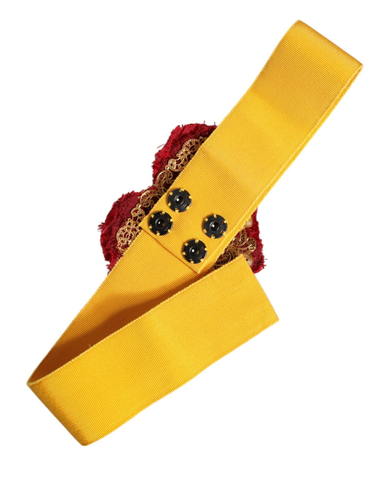 Dolce & Gabbana Yellow Stretch Wide Waist Heart Embellished Belt - Beyzy Store - Dolce & Gabbana