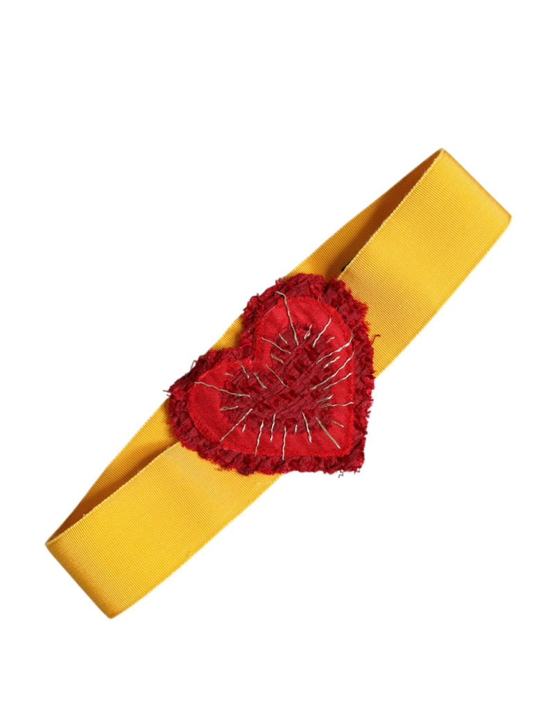 Dolce & Gabbana Yellow Stretch Wide Waist Heart Embellished Belt - Beyzy Store - Dolce & Gabbana