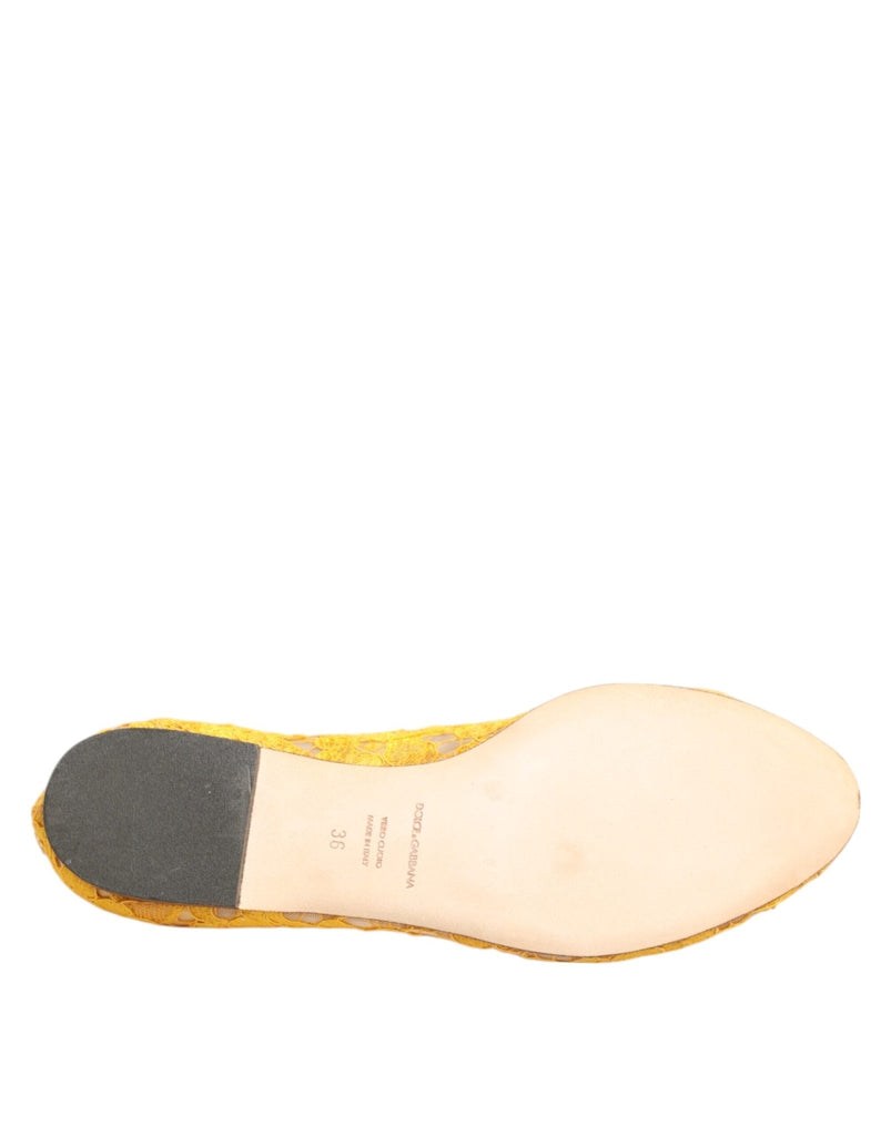 Dolce & Gabbana Yellow Taormina Lace Crystals Flats Shoes - Beyzy Store - Dolce & Gabbana