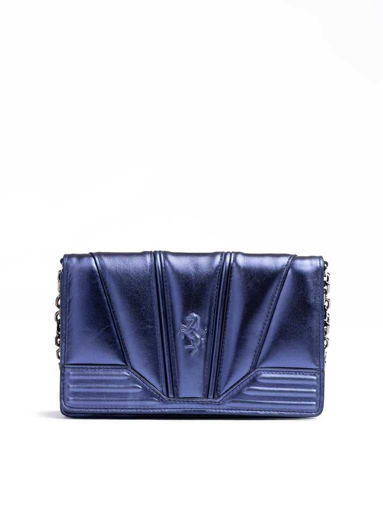 Ferrari Metal blue GT patent leather bag with chain - Beyzy Store - Ferrari