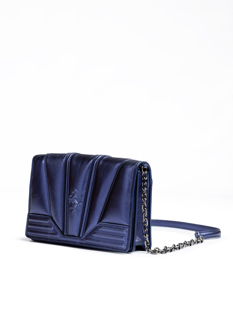 Ferrari Metal blue GT patent leather bag with chain - Beyzy Store - Ferrari