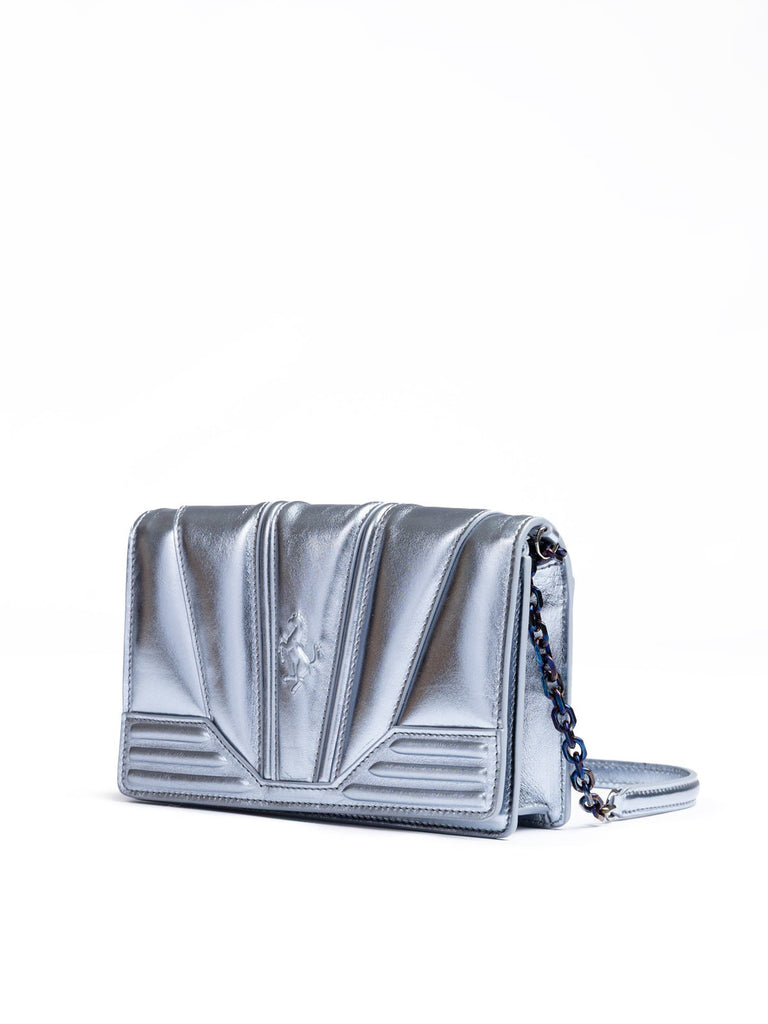 Ferrari Metal light blue GT patent leather bag with chain - Beyzy Store - Ferrari