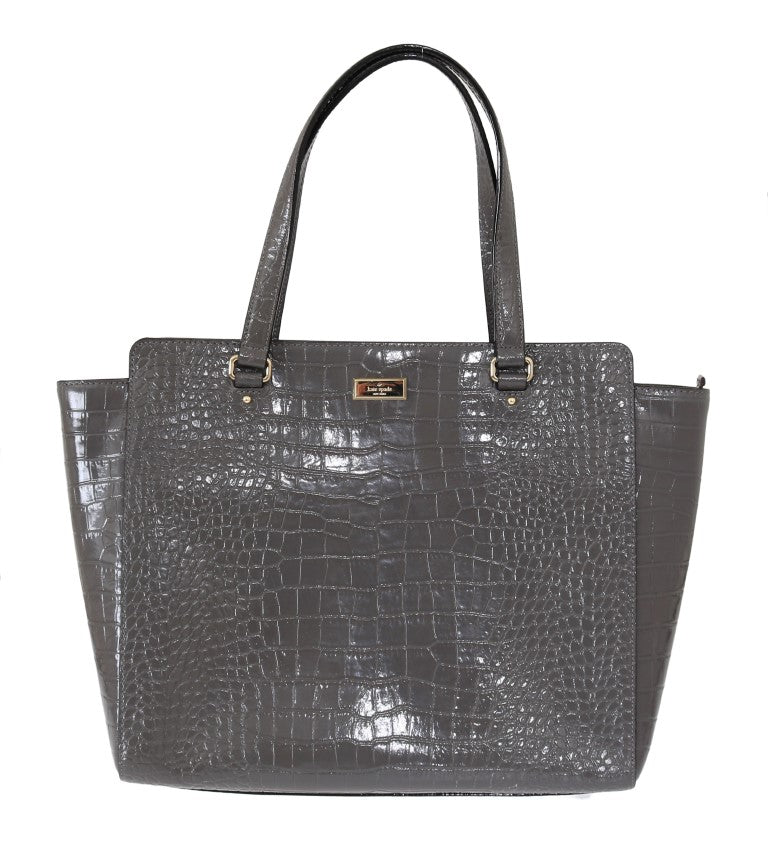 Kate Spade Grey Croc Embossed Leather Elissa Bristol Drive Tote Handbag Bag - Beyzy Store - Kate Spade