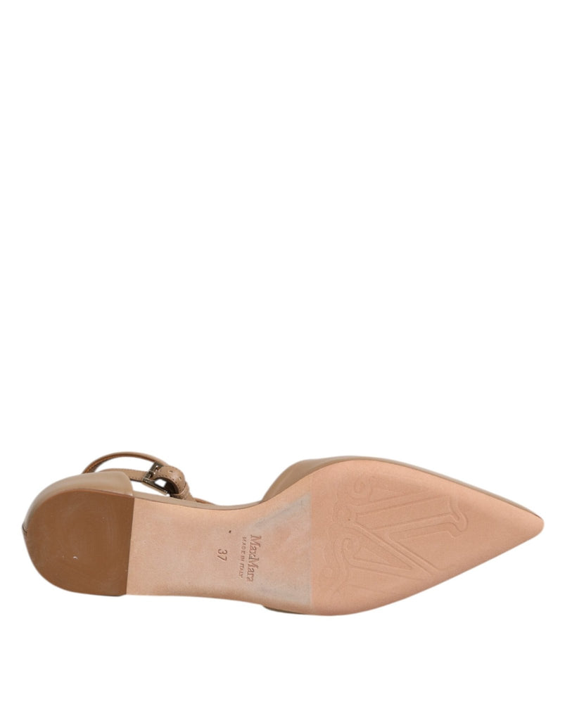 Max Mara Beige Leather Pointed Toe Sandals Ballet Flat Shoes - Beyzy Store - Max Mara