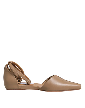 Max Mara Beige Leather Pointed Toe Sandals Ballet Flat Shoes - Beyzy Store - Max Mara