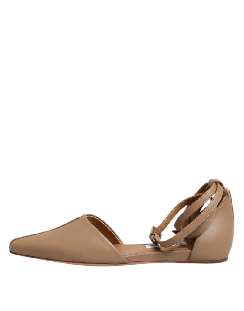 Max Mara Beige Leather Pointed Toe Sandals Ballet Flat Shoes - Beyzy Store - Max Mara
