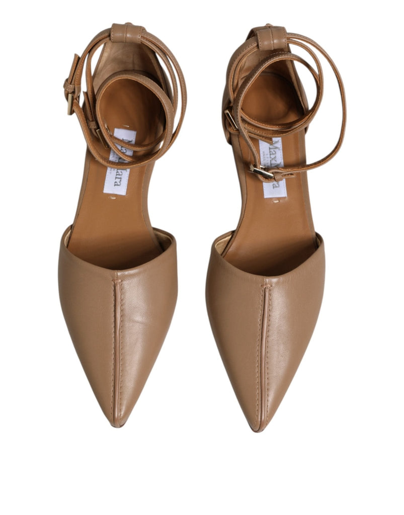 Max Mara Beige Leather Pointed Toe Sandals Ballet Flat Shoes - Beyzy Store - Max Mara