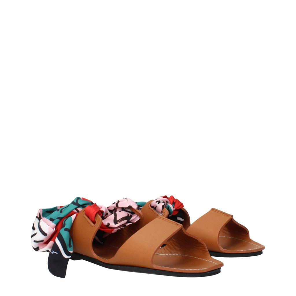 Max Mara Brown Leather Flat Sandals - Beyzy Store - Max Mara