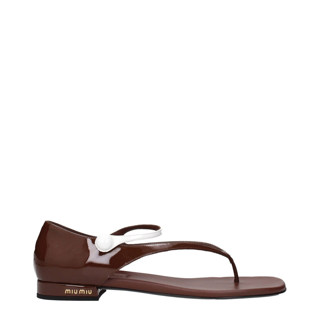 Miu Miu Brown Leather Flat Sandals - Beyzy Store - Miu Miu