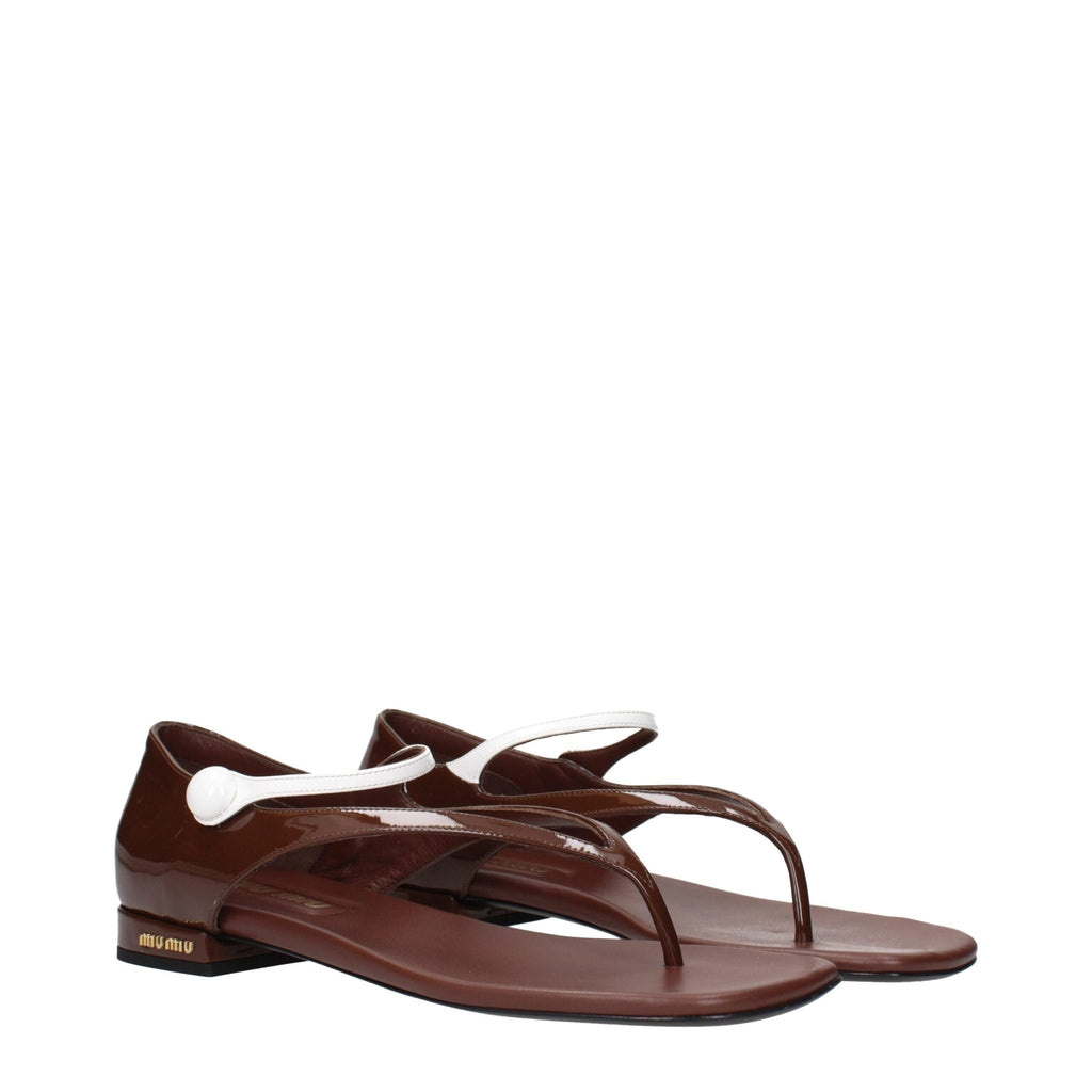 Miu Miu Brown Leather Flat Sandals - Beyzy Store - Miu Miu