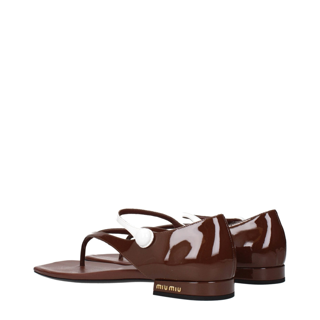 Miu Miu Brown Leather Flat Sandals - Beyzy Store - Miu Miu