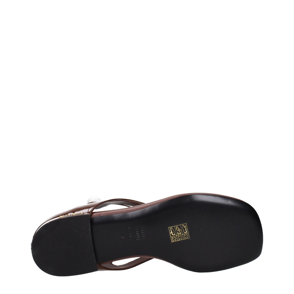 Miu Miu Brown Leather Flat Sandals - Beyzy Store - Miu Miu