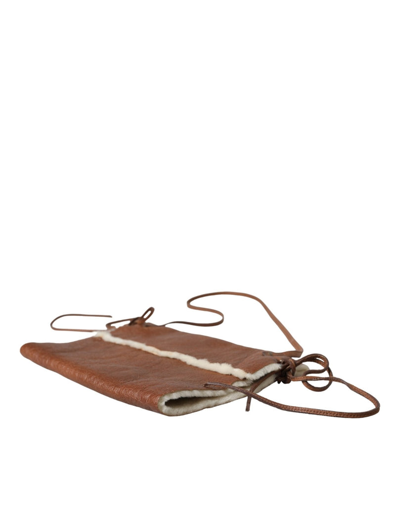Miu Miu Brown Leather Fur Inner Lining Neck Strap WinterFleece Handwarmer - Beyzy Store - Miu Miu