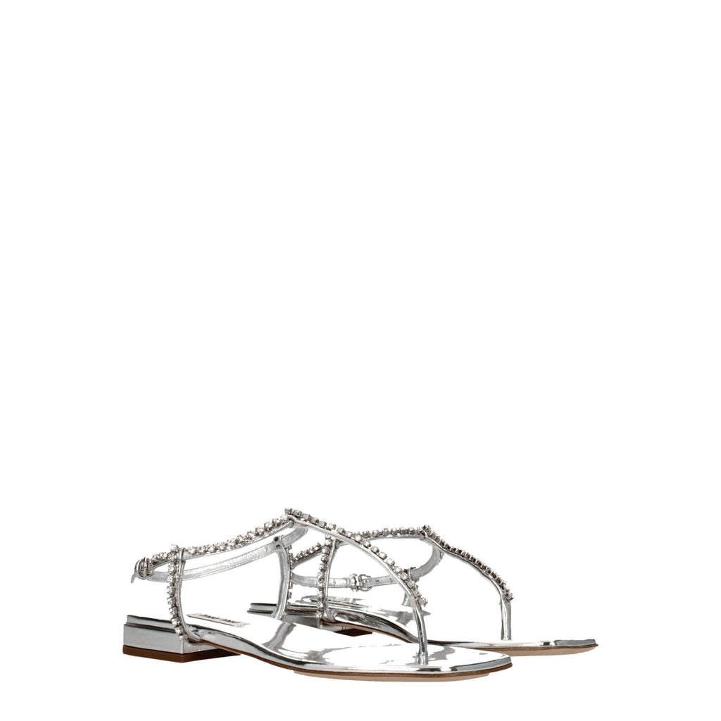 Miu Miu Gray Leather Flip - Flop Sandal - Beyzy Store - Miu Miu
