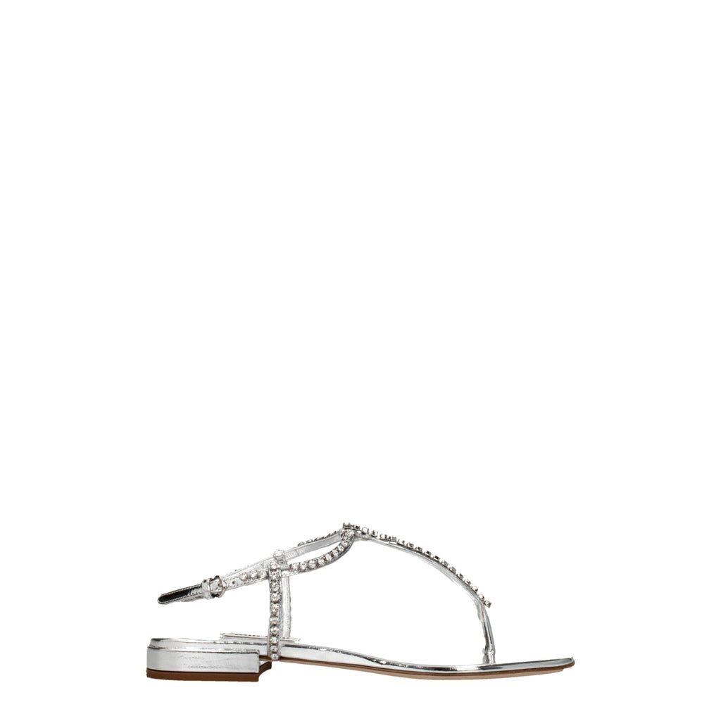 Miu Miu Gray Leather Flip - Flop Sandal - Beyzy Store - Miu Miu