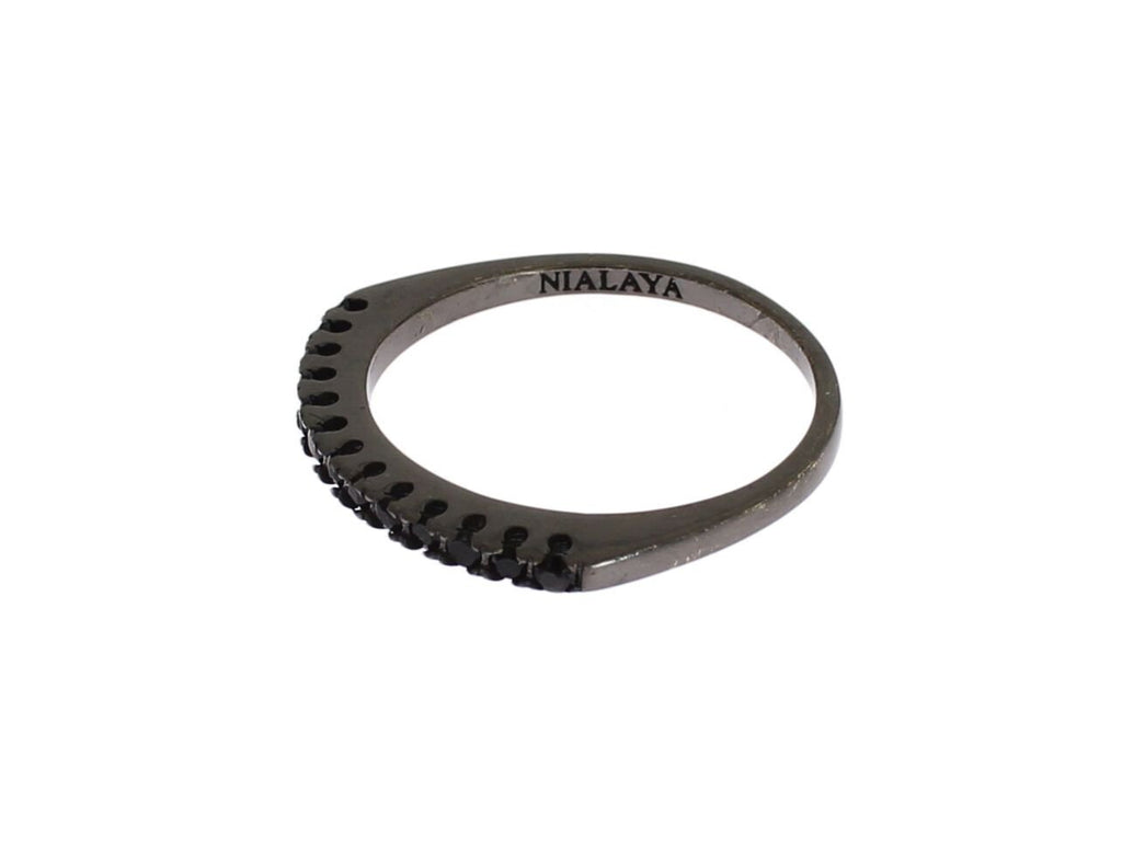 Nialaya Elegant Black Crystal Sterling Silver Ring - Beyzy Store - Nialaya