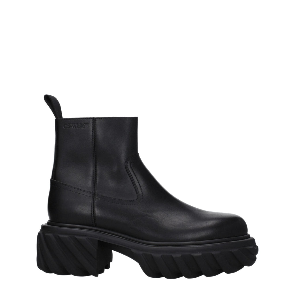 Off - White Black Leather Ankle - Beyzy Store - Off - White
