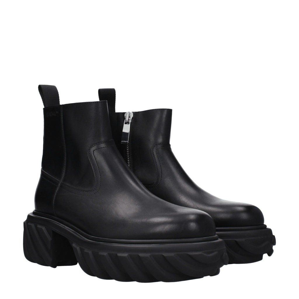 Off - White Black Leather Ankle - Beyzy Store - Off - White