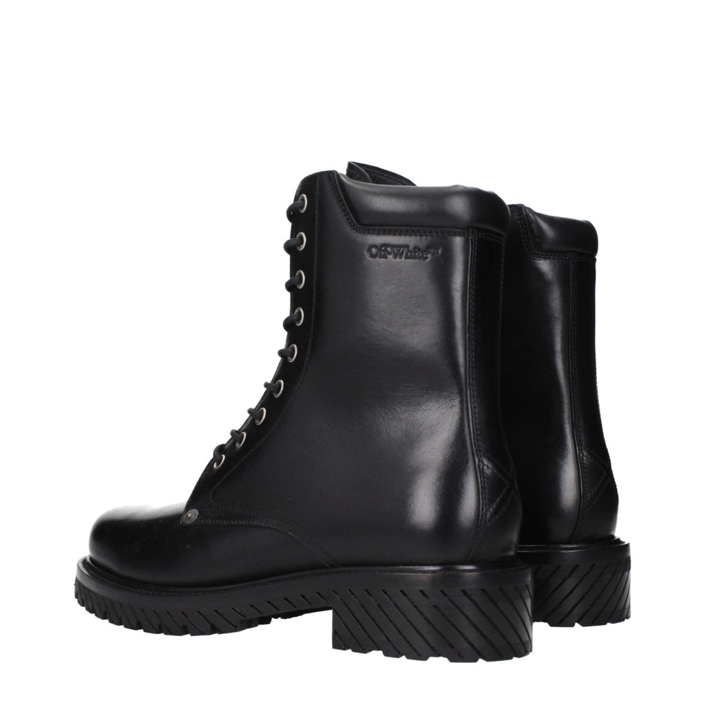 Off - White Black Leather Ankle Boots - Beyzy Store - Off - White