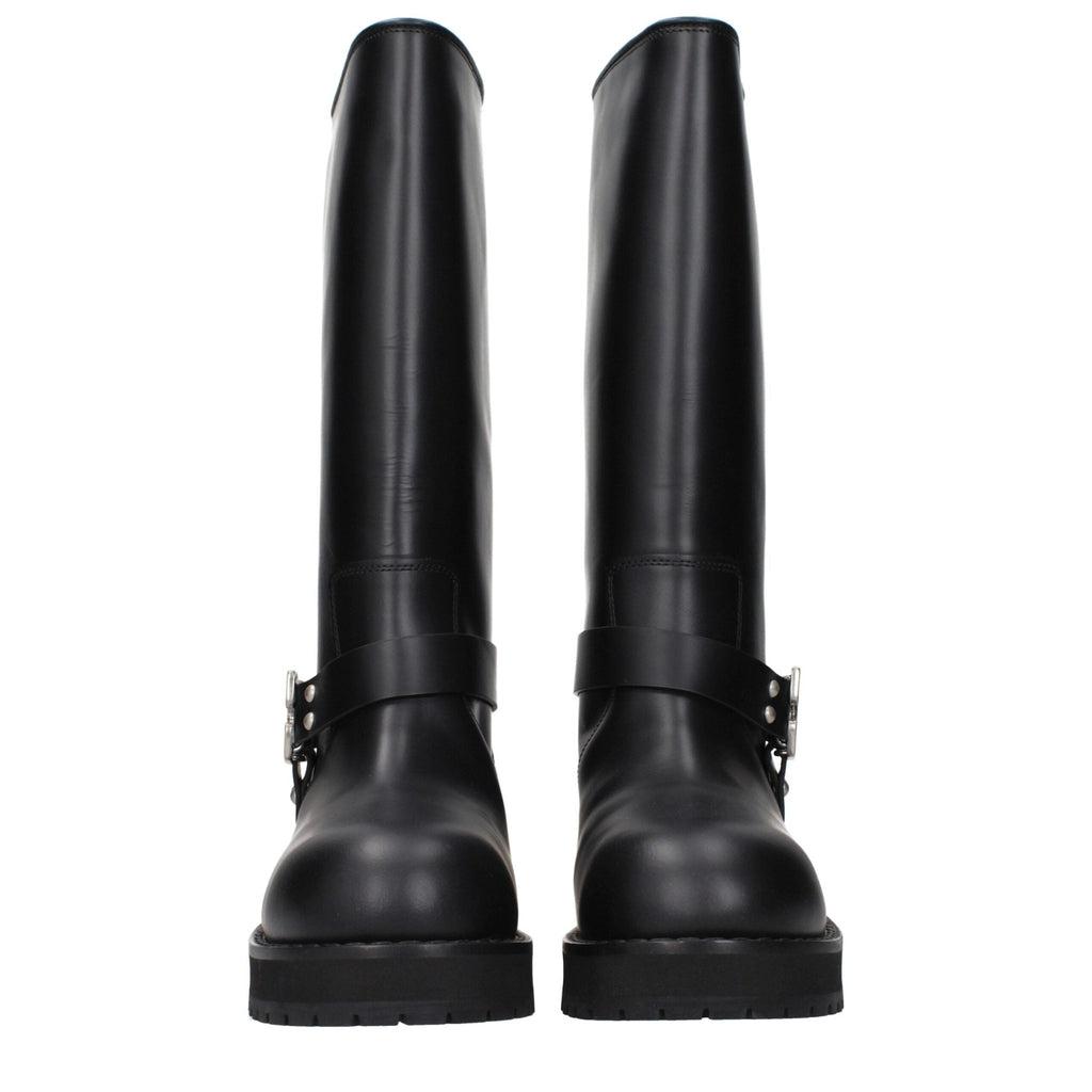 Off - White Black Leather Flat Boots - Beyzy Store - Off - White