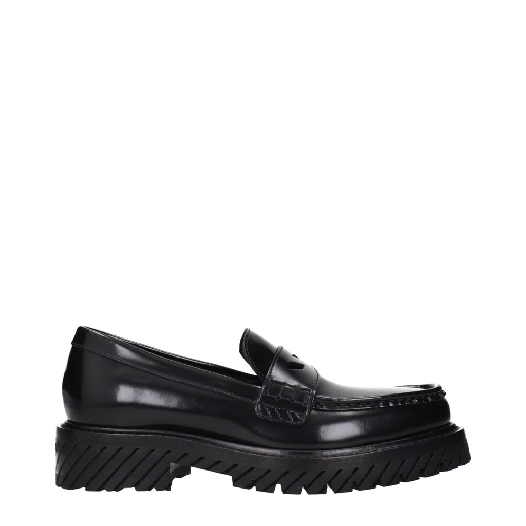 Off - White Black Leather Slip - On Loafers - Beyzy Store - Off - White