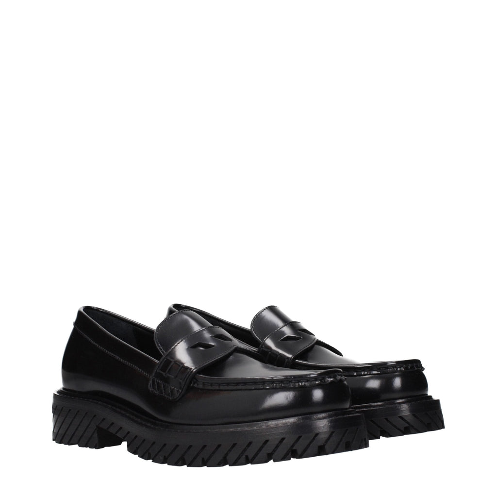 Off - White Black Leather Slip - On Loafers - Beyzy Store - Off - White