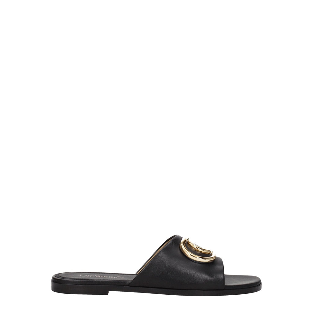 Off - White Black Leather Slippers Sandals - Beyzy Store - Off - White