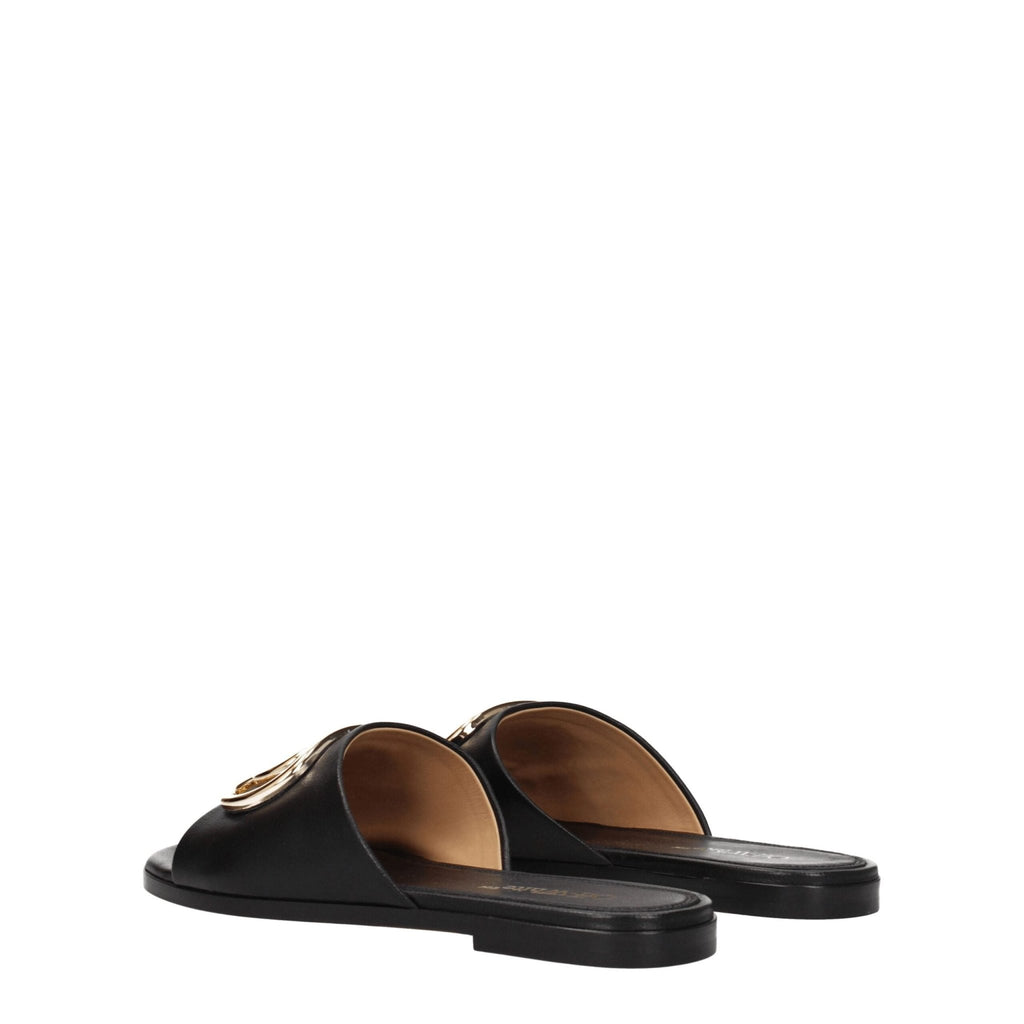 Off - White Black Leather Slippers Sandals - Beyzy Store - Off - White