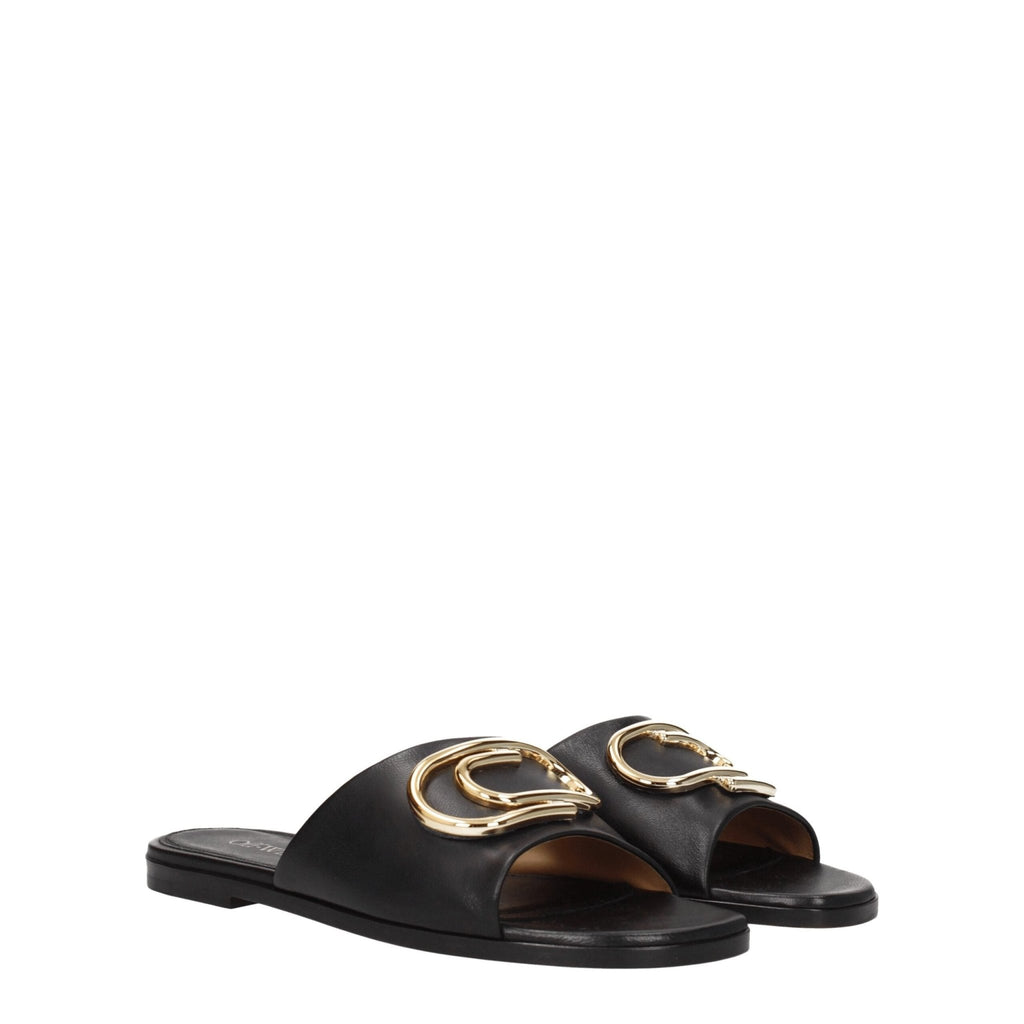 Off - White Black Leather Slippers Sandals - Beyzy Store - Off - White