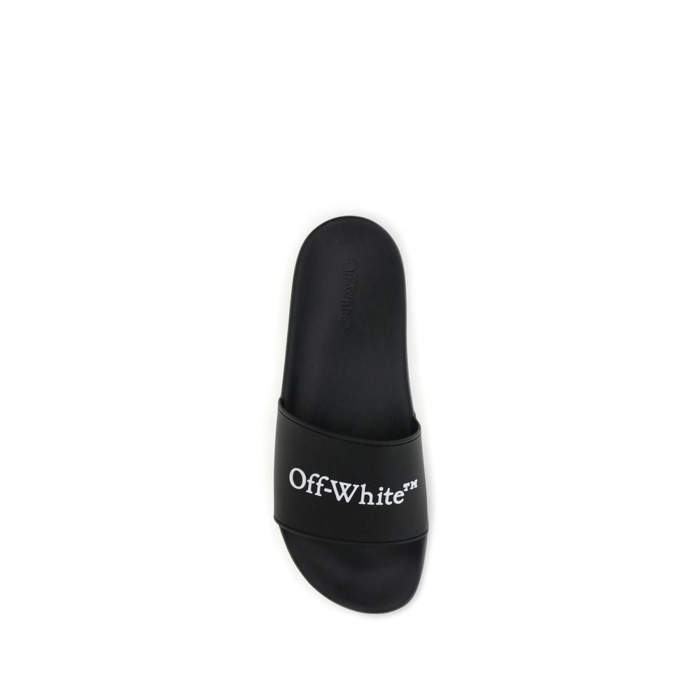 Off - White Black Slides with Bookish Logo - Beyzy Store - Off - White