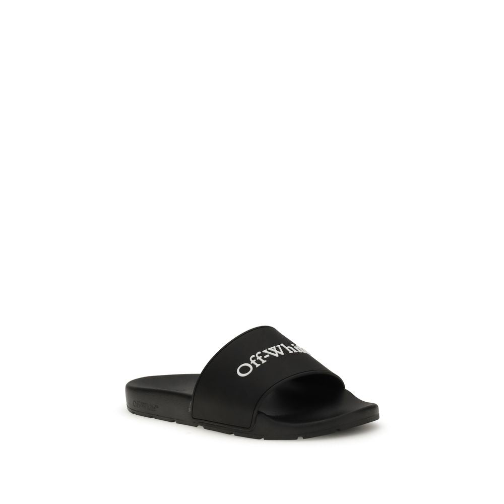 Off - White Black Slides with Bookish Logo - Beyzy Store - Off - White