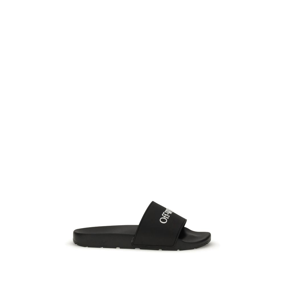 Off - White Black Slides with Bookish Logo - Beyzy Store - Off - White