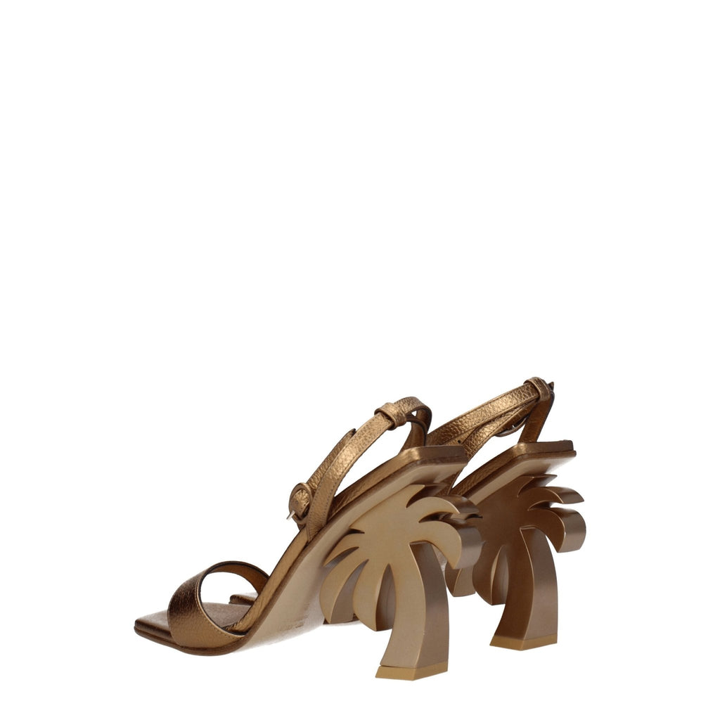 Palm Angels Gold Leather Sandal - Beyzy Store - Palm Angels