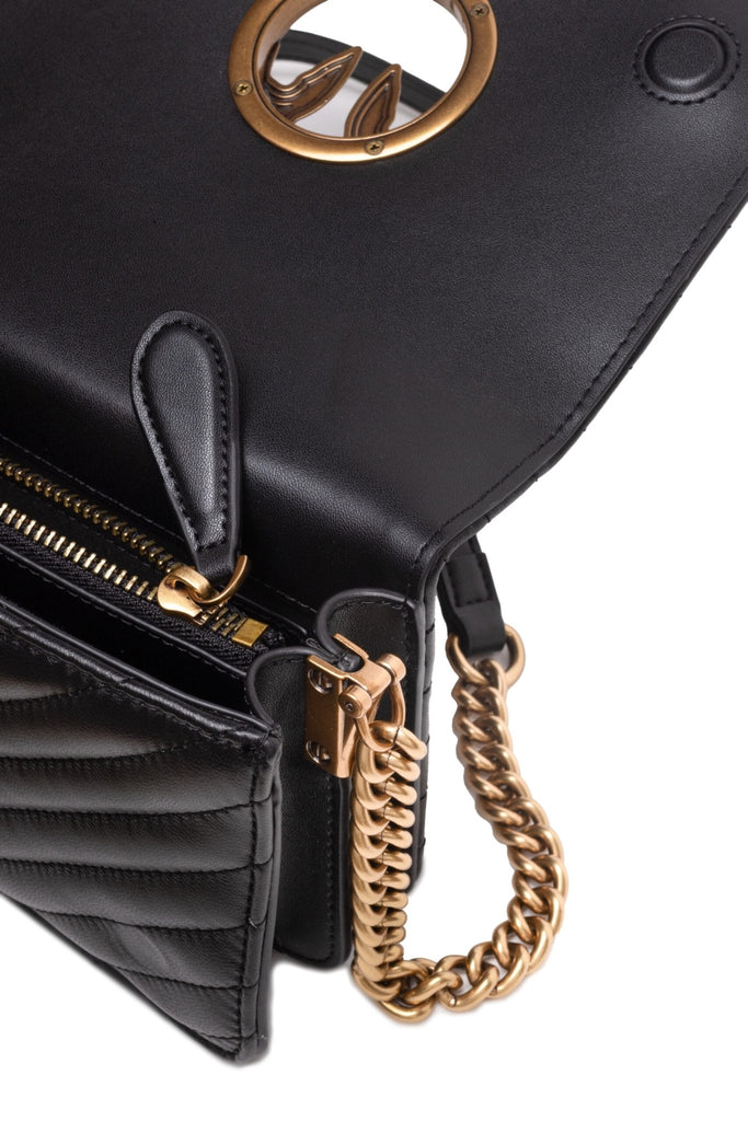 PINKO Black Leather Love Click Mini Shoulder Bag - Beyzy Store - PINKO