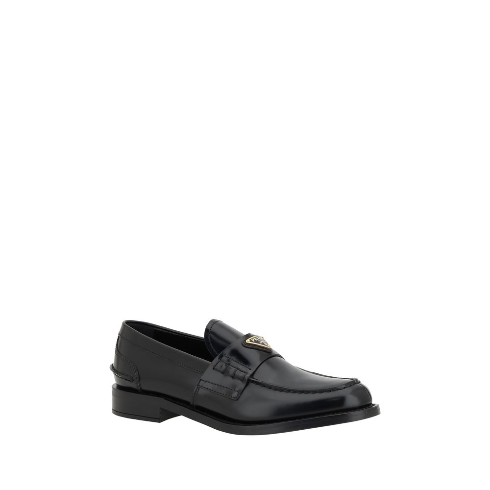 Prada Black Leather Logo Loafers - Beyzy Store - Prada