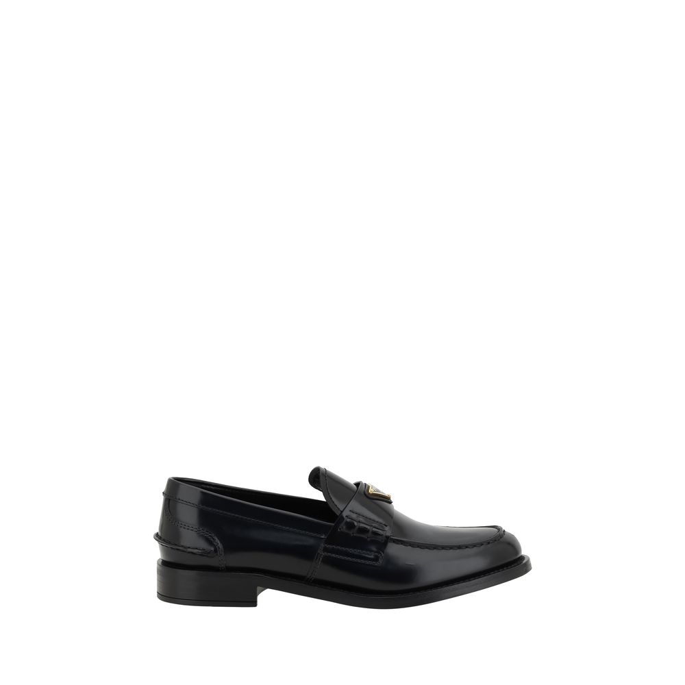 Prada Black Leather Logo Loafers - Beyzy Store - Prada