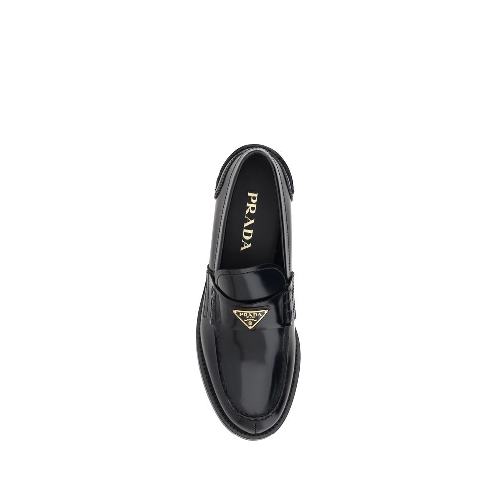 Prada Black Leather Logo Loafers - Beyzy Store - Prada