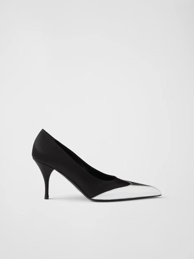 Prada Black Satin And Metallic Silver Leather Pumps - Beyzy Store - Prada