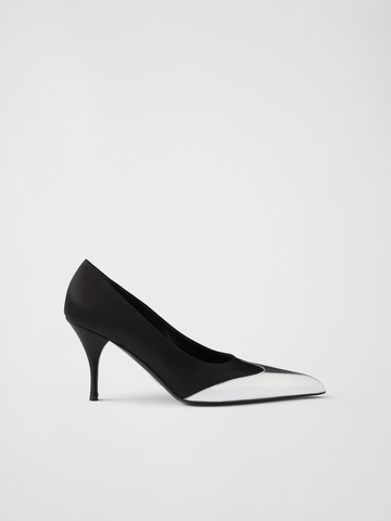 Prada Black Satin And Metallic Silver Leather Pumps - Beyzy Store - Prada