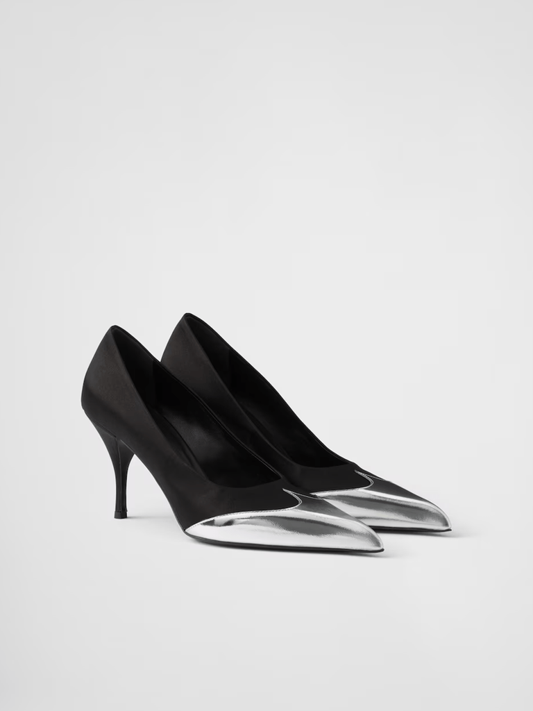 Prada Black Satin And Metallic Silver Leather Pumps - Beyzy Store - Prada