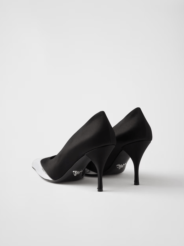 Prada Black Satin And Metallic Silver Leather Pumps - Beyzy Store - Prada