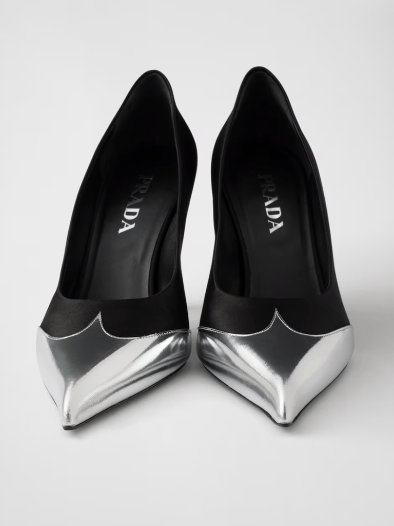 Prada Black Satin And Metallic Silver Leather Pumps - Beyzy Store - Prada