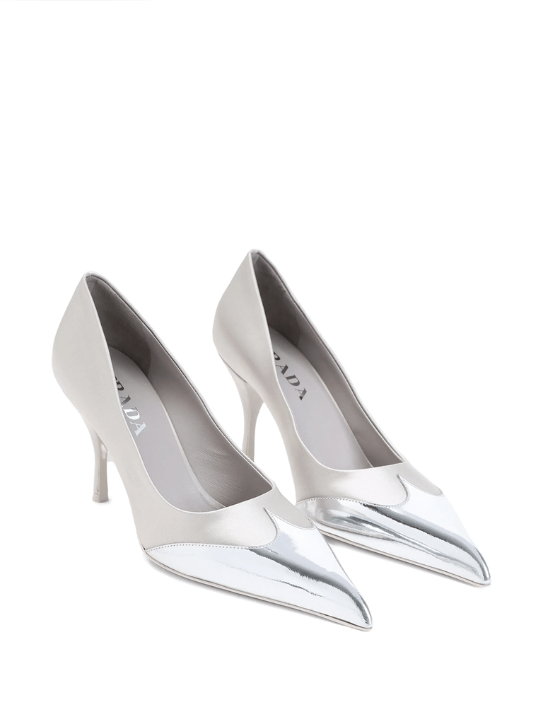 Prada Satin And Metallic Silver Leather Pumps - Beyzy Store - Prada