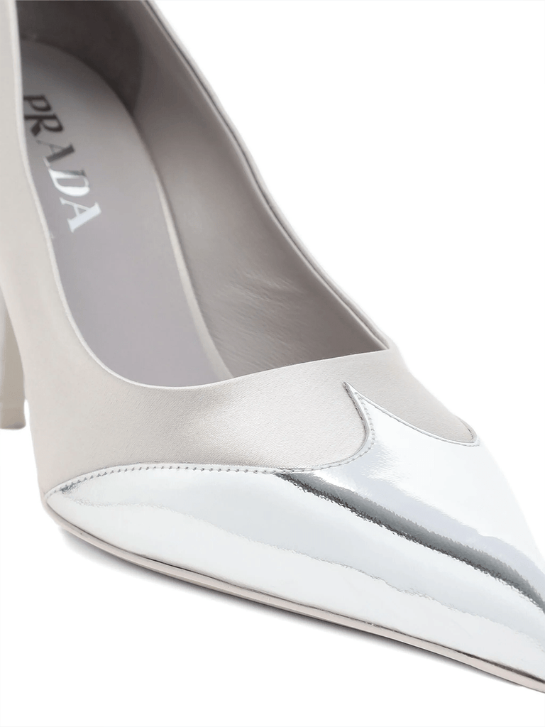 Prada Satin And Metallic Silver Leather Pumps - Beyzy Store - Prada