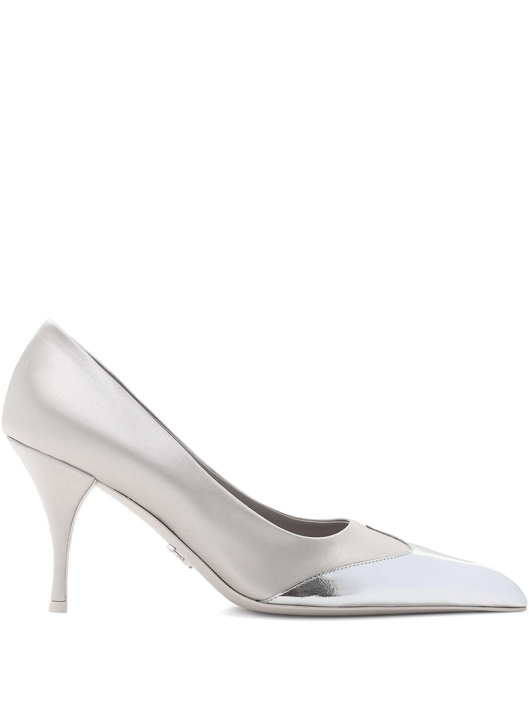 Prada Satin And Metallic Silver Leather Pumps - Beyzy Store - Prada