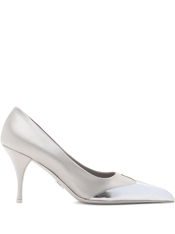 Prada Satin And Metallic Silver Leather Pumps - Beyzy Store - Prada