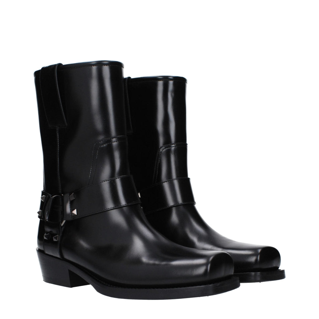 Valentino Garavani Black Leather Ankle - Beyzy Store - Valentino Garavani