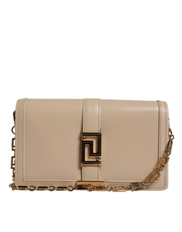 Versace Beige Gold Chain Calf Leather Wallet Crossbody Bag - Beyzy Store - Versace