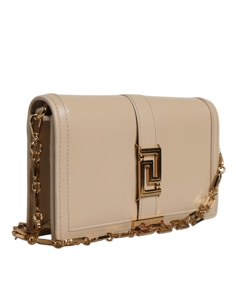Versace Beige Gold Chain Calf Leather Wallet Crossbody Bag - Beyzy Store - Versace