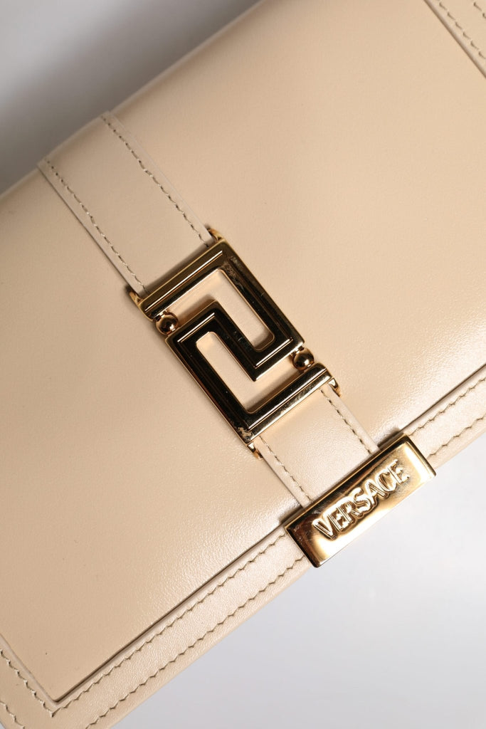 Versace Beige Gold Chain Calf Leather Wallet Crossbody Bag - Beyzy Store - Versace
